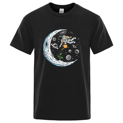 Funny Astronaut Graphic T Shirt Casual Cotton Blend Tee