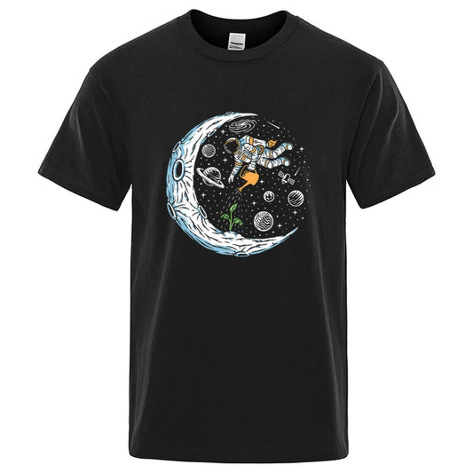Funny Astronaut Graphic T Shirt Casual Cotton Blend Tee