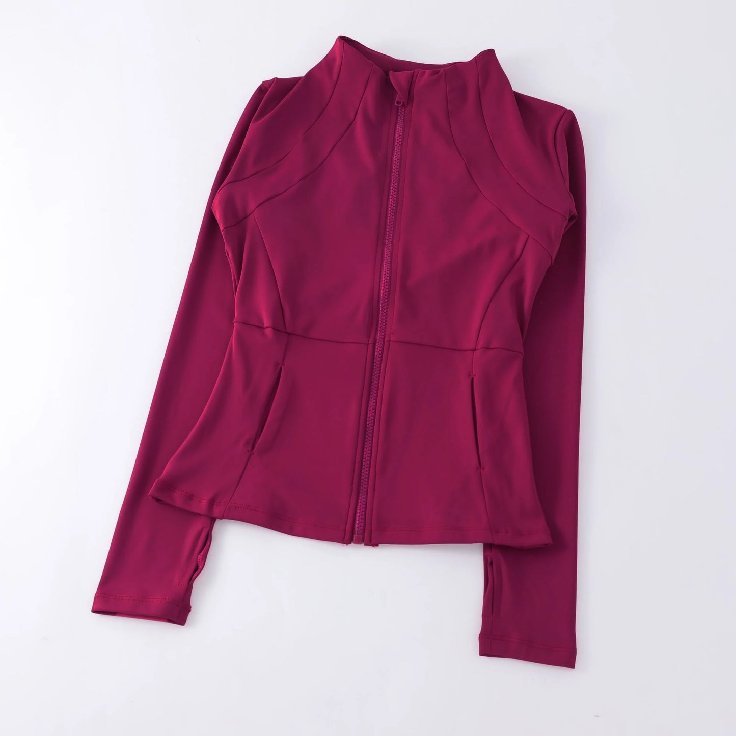 Women's Zip-Up Athletic Jacket with Thumb Holes – Slim Fit Running Top