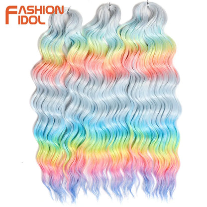 Anna 24 Inch Synthetic Hair Water Wave Braiding Extensions Ombre Blonde Deep Afro Curl Twist Crochet