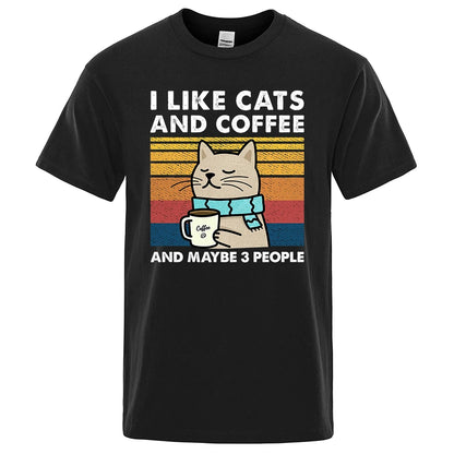 I Like Cats And Coffee Graphic T Shirt Casual Cotton Tee