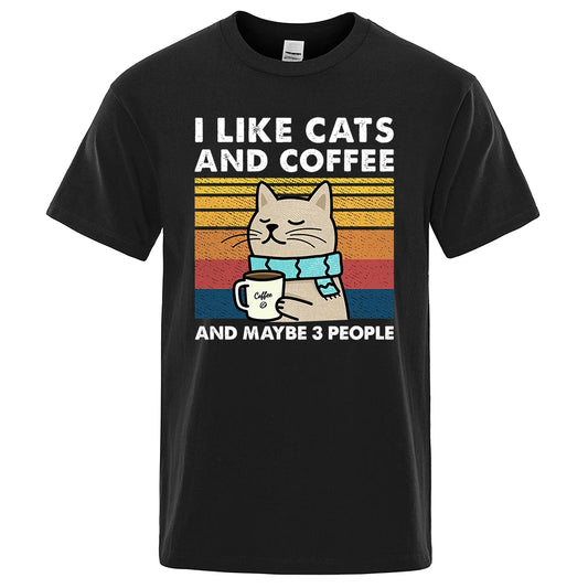 I Like Cats And Coffee Graphic T Shirt Casual Cotton Tee