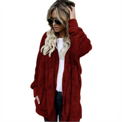Women's Fleece Hooded Cardigan Coat – Warm Plush Jacket