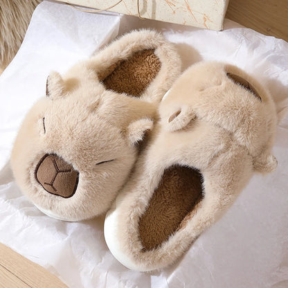 Cute Capybara Cotton Slippers Women Autumn Winter Indoor Soft Sole Warm Fur Slides Woman Comfort Non