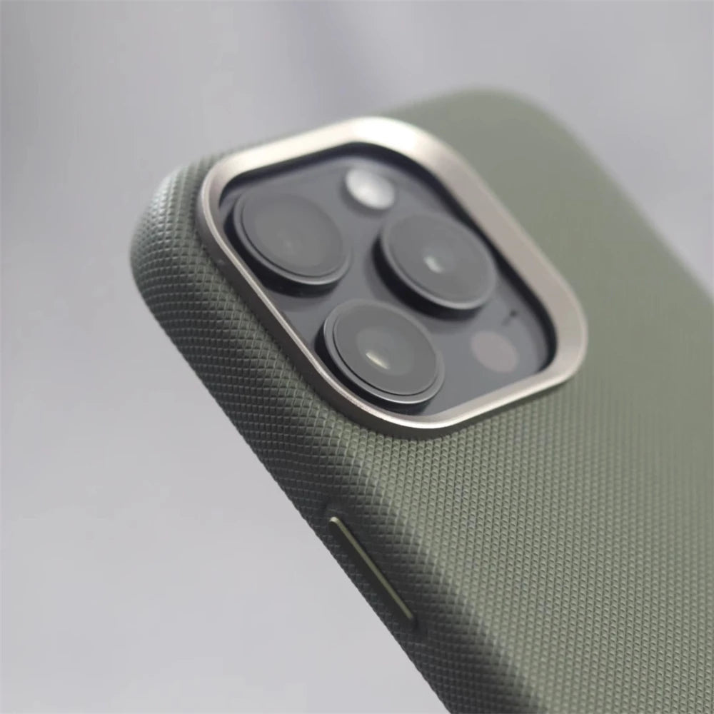 Luxury Alloy Lens Frame Particle Pu Leather Magnetic Case Iphone 17 16 Pro Max 15 14 13 Magsafe