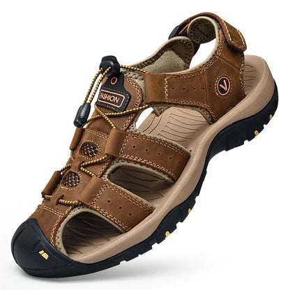 Men's Genuine Leather Outdoor Sandals – Closed Toe Beach Shoes