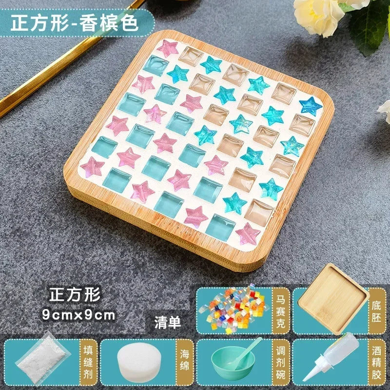 DIY Mosaic Coaster Kit – Bamboo Cup Mat with Colorful Tiles