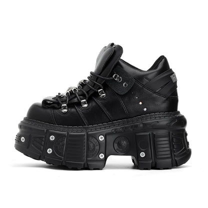 Gothic Platform Boots – Women's Punk Lace-Up Shoes with Metal Decor