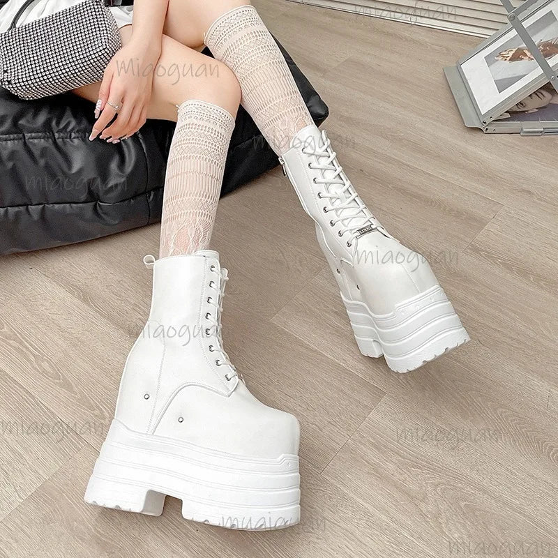 Platform Boots for Women – Height Increasing Leather Gothic Punk Ankle Boots