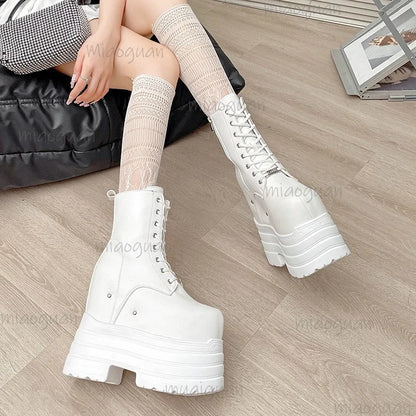 Platform Boots for Women – Height Increasing Leather Gothic Punk Ankle Boots