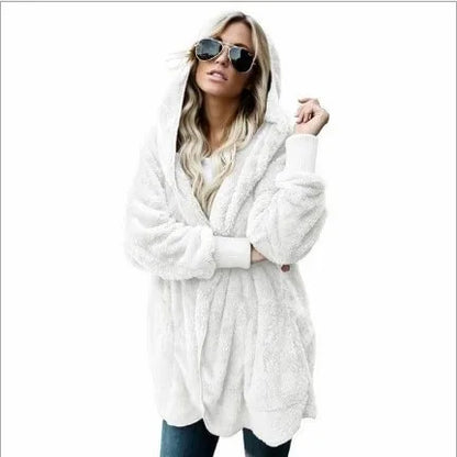 Women's Fleece Hooded Cardigan Coat – Warm Plush Jacket