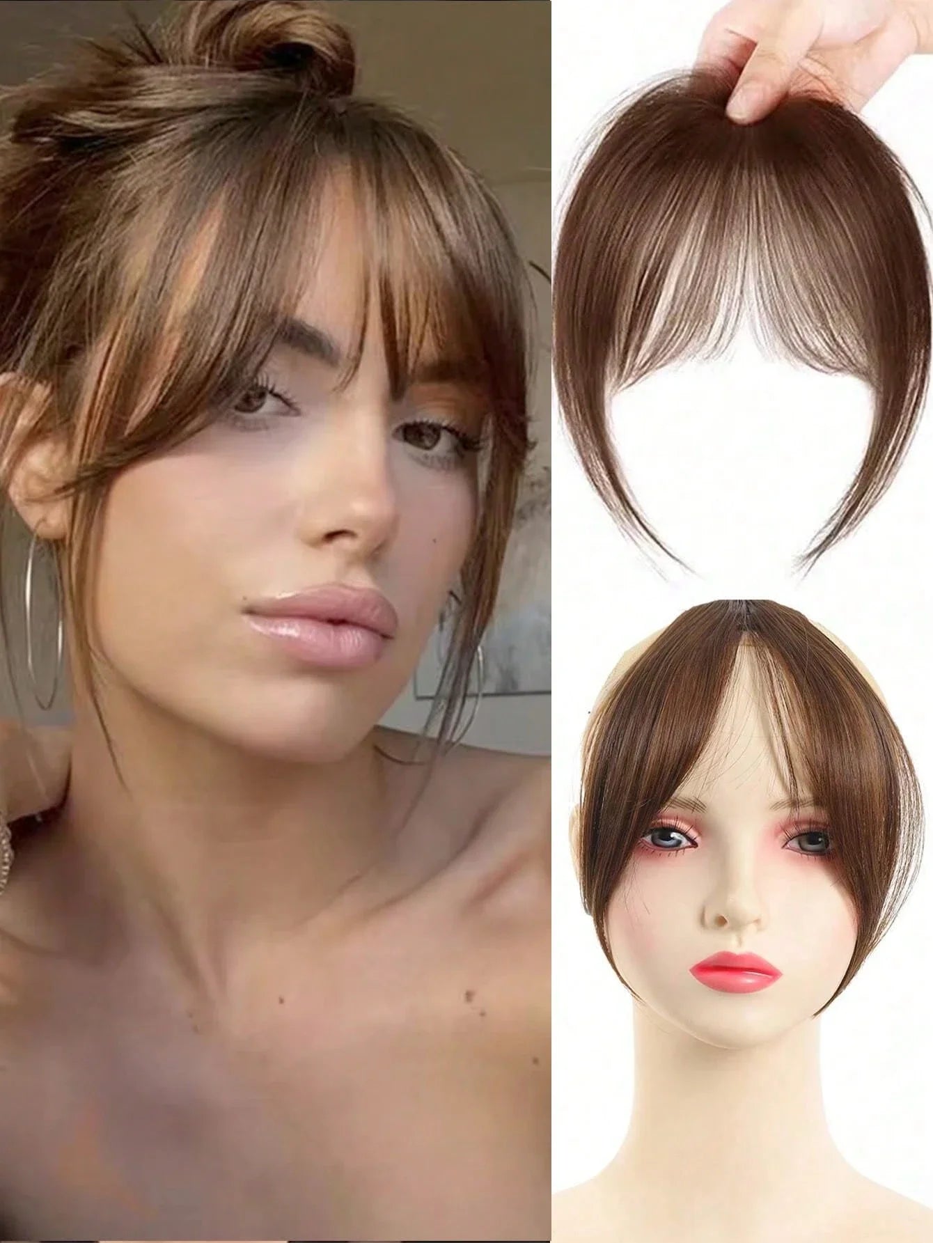 Synthesis Wig Middle-Part Bangs Hair Extensions Clip Forehead Natural Seamless French Oblique