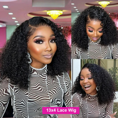 Bob Wig Human Hair 13x4 Transparent Lace Front Wigs Super Double Drawn Black Women Deep Wave Curly