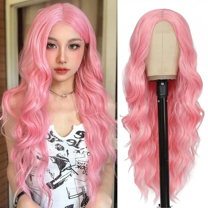 Long Wavy Synthetic Lace Wig – 26 Inch Middle Part, Heat Resistant