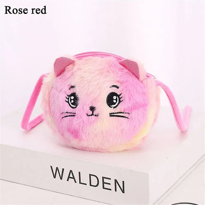 Kids Cute Cat Plush Crossbody Bag – Rainbow Mini Purse