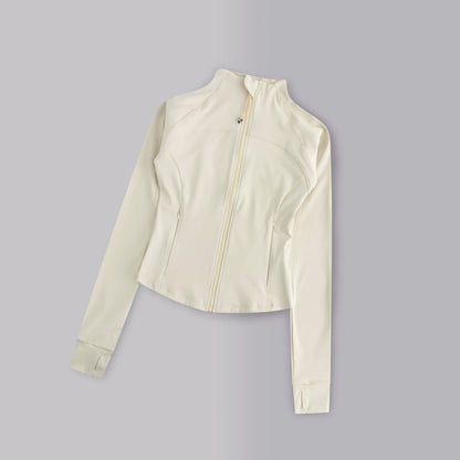 Women's Full-Zip Yoga Running Jacket with Thumbholes – Long Sleeve Gym Top