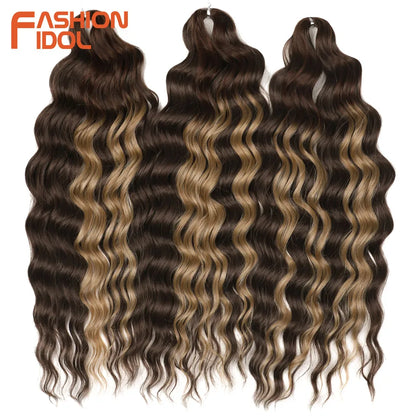 Anna 24 Inch Synthetic Hair Water Wave Braiding Extensions Ombre Blonde Deep Afro Curl Twist Crochet