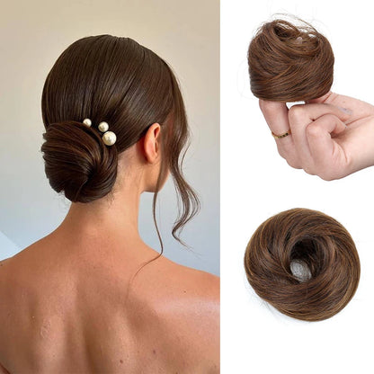 Synthetic Short Straight Hair Bun Chignon Hairpiece Ring Hairstyle Heat-Resistant Easy Wear
