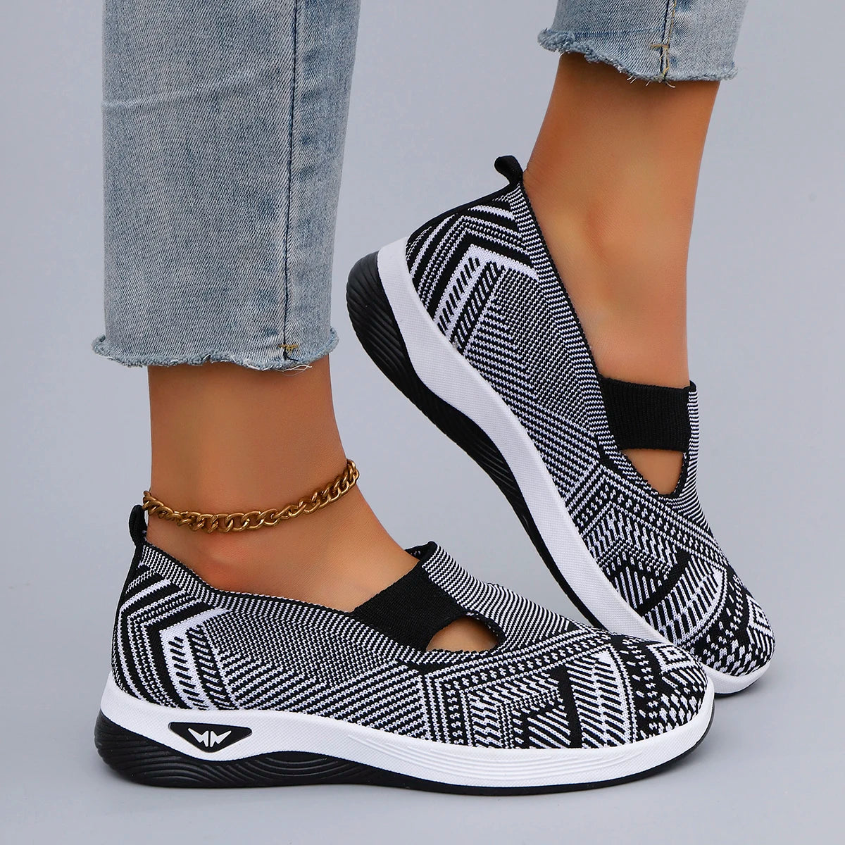Women's Slip-On Knit Sneakers – Breathable Mesh Flat Shoes