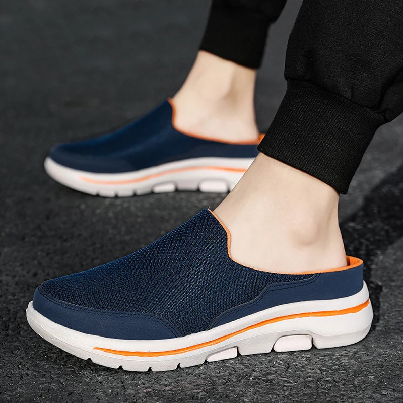 Men's Breathable Mesh Slip-On Mules – Thick Sole Indoor Outdoor Slides