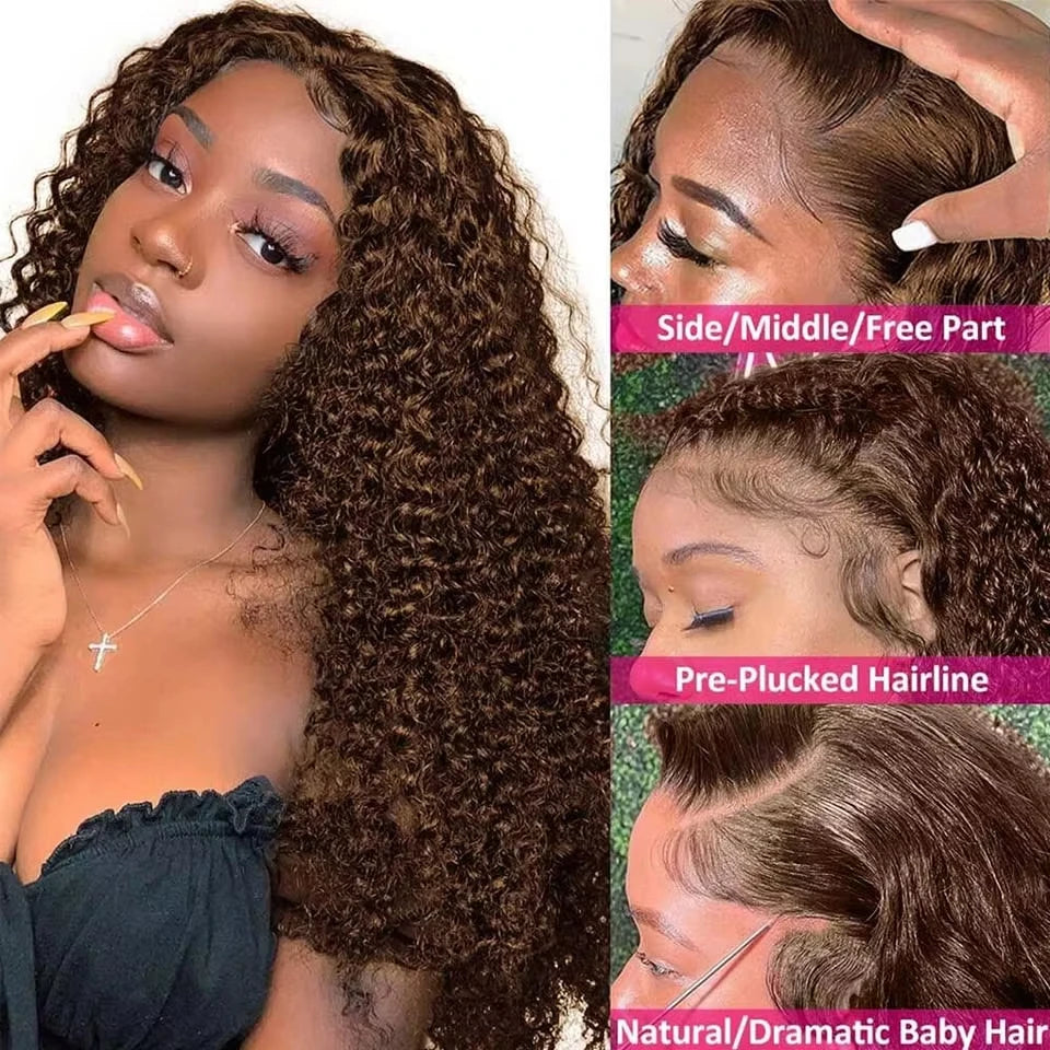 13x6 HD Lace Front Wig Deep Wave Chocolate Brown Human Hair