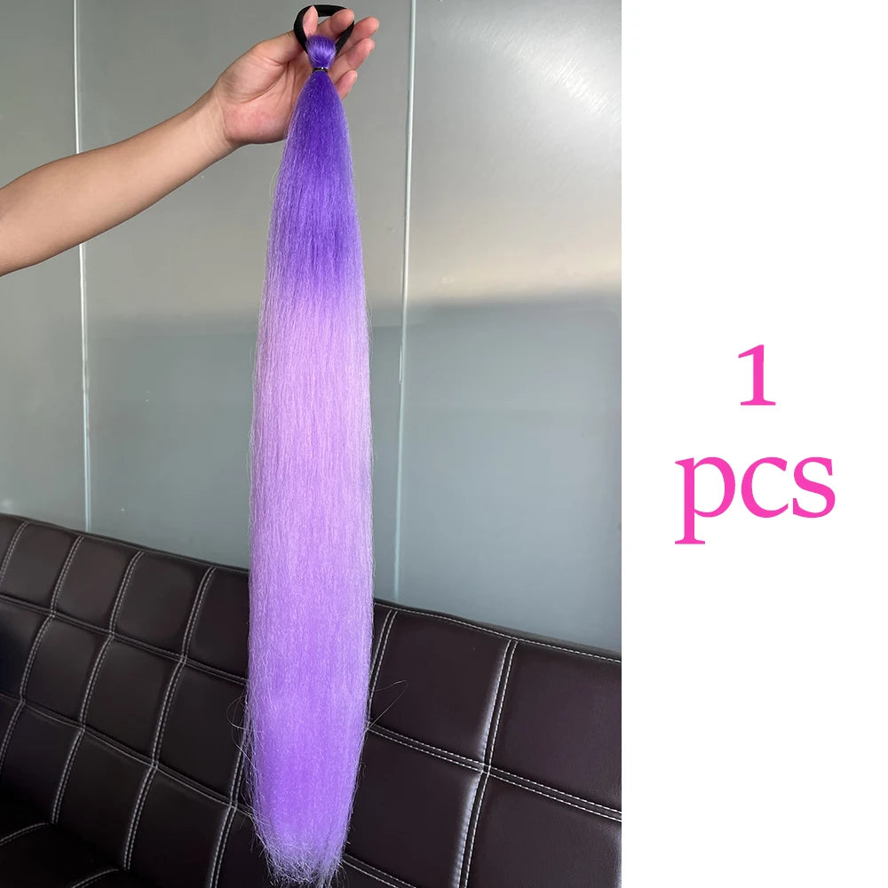 Synthetic Colorful Ponytail Extension 2pcs Long Straight Diy Braided Pony Tail Hairpiece Rubber Band