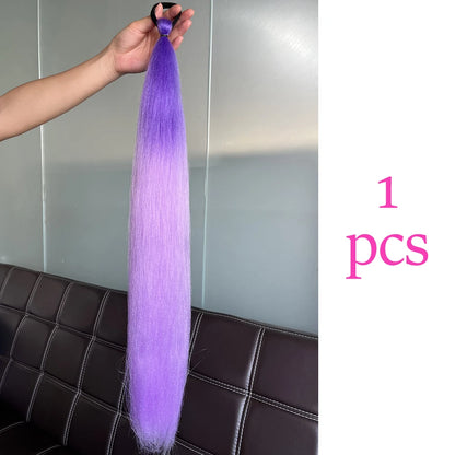 Synthetic Colorful Ponytail Extension 2pcs Long Straight Diy Braided Pony Tail Hairpiece Rubber Band