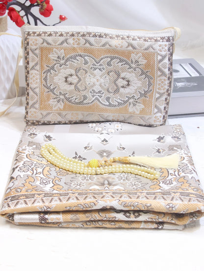 Muslim Prayer Rug Gift Set with Beads & Portable Bag