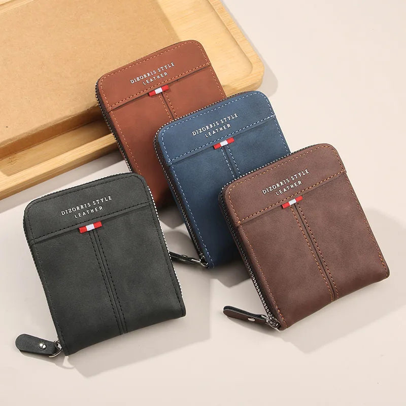 Men's Zipper Wallet – Short Trifold Retro PU Leather Bifold