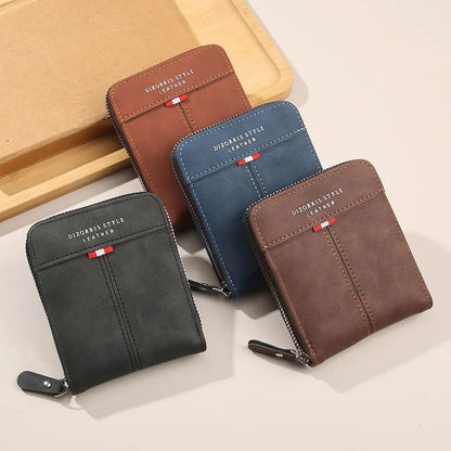 Men's Zipper Wallet – Short Trifold Retro PU Leather Bifold