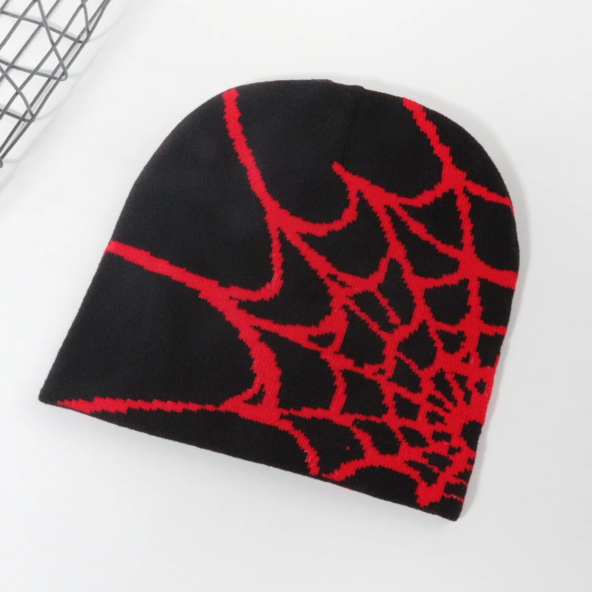 Spider Web Knit Beanie – Y2K Goth Warm Skull Cap for Men & Women