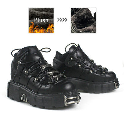 Women's Punk Platform Boots – Lace-Up Metal Decor 6cm Heel