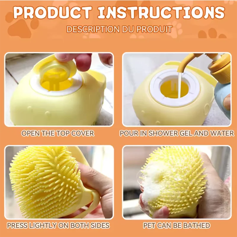Silicone Pet Bath Massage Brush with Shampoo Dispenser