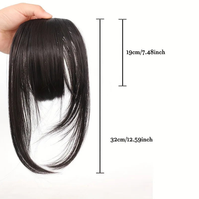 Synthetic Hair Clip-In Bangs Cut Wispy Fringe Sideburns Dark Brown Natural Look Women Daily Party