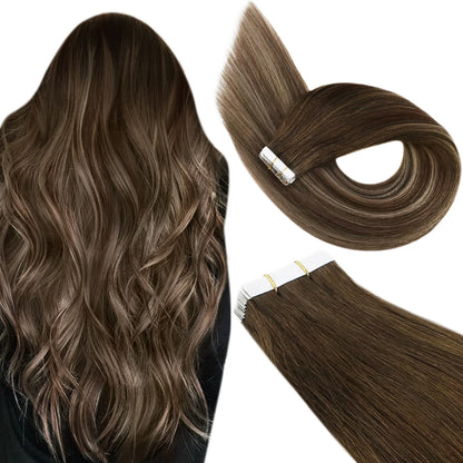 Ugeat Tape Hair Extensions Human Real Natural Brazilian Remy Straight Seamless Skin Weft Women