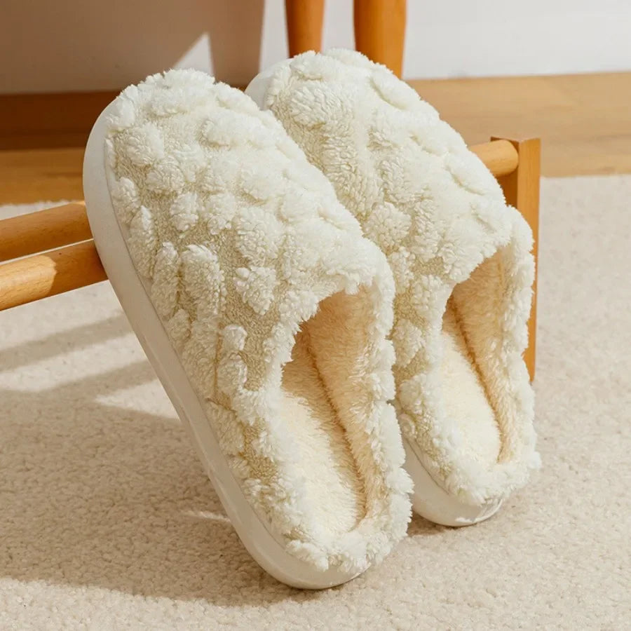 Winter Warm Plush Slippers - Unisex Couple S Silent Soft Sole House Shoes Non-Slip Thick Fleece