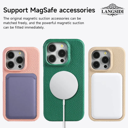 Langsidi Magsafe Case Iphone 16 15 Pro Max Promax 15pro 16pro Natural Cowhide Leather Magnetic
