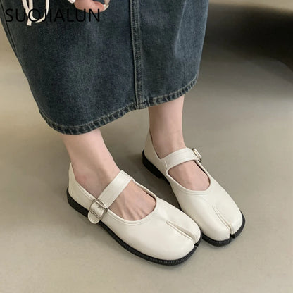 Split Toe Mary Jane Flats – Women's Soft Leather Tabi Shoes