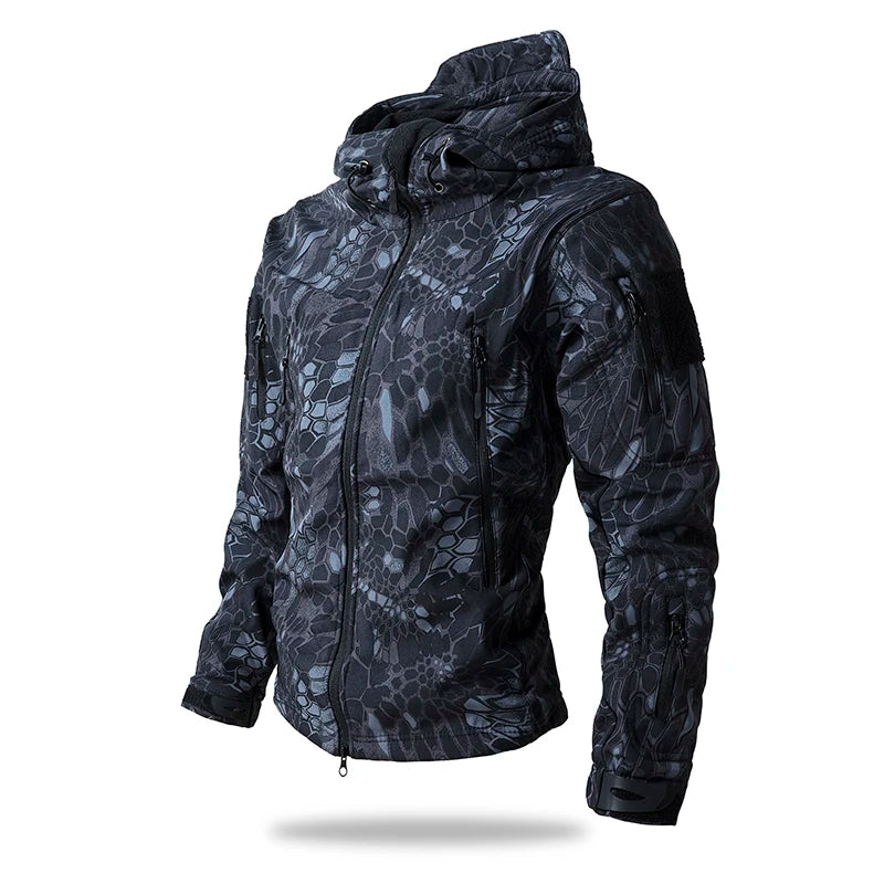 Men's Tactical Soft Shell Jacket – Waterproof Fleece Hooded Coat