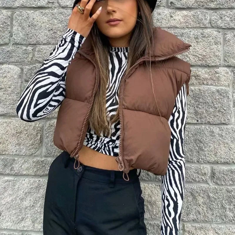 Women's Quilted Puffer Vest – Cropped Sleeveless Zip-Up Jacket