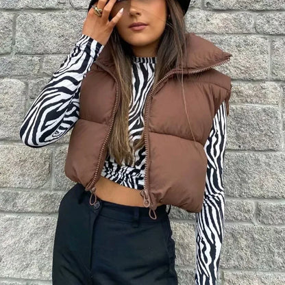 Women's Quilted Puffer Vest – Cropped Sleeveless Zip-Up Jacket