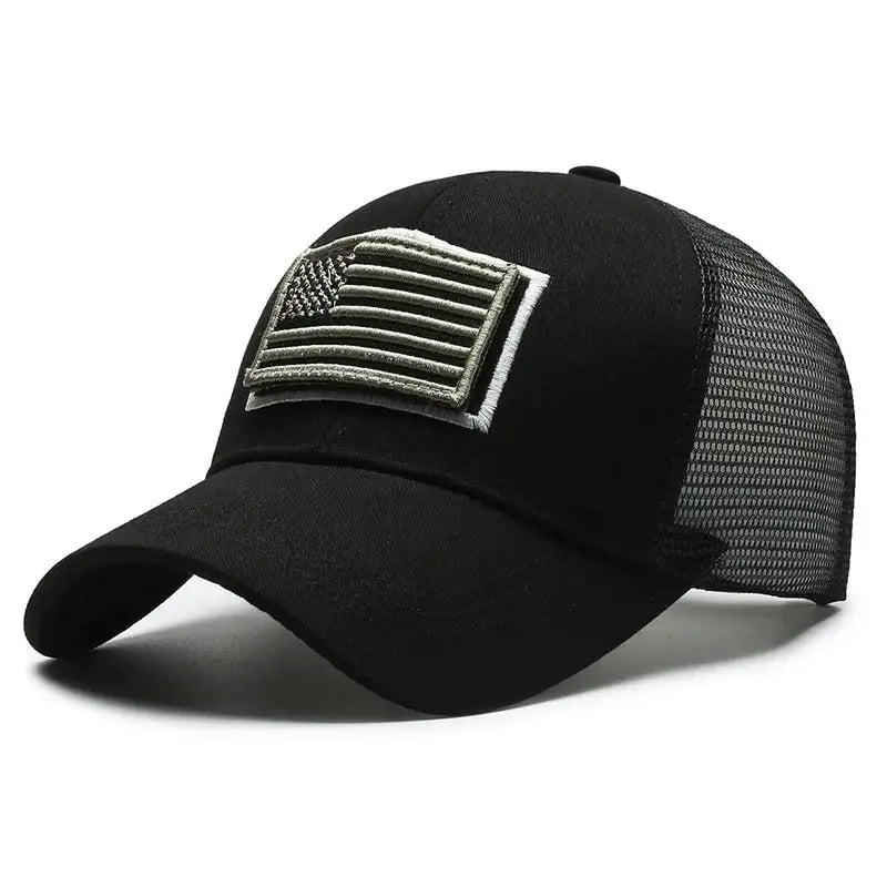 American Flag Embroidered Mesh Trucker Cap – Tactical Baseball Hat for Men