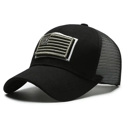 American Flag Embroidered Mesh Trucker Cap – Tactical Baseball Hat for Men
