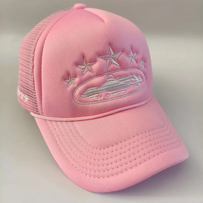Five Star Embroidered Mesh Trucker Hat – Unisex Snapback Cap