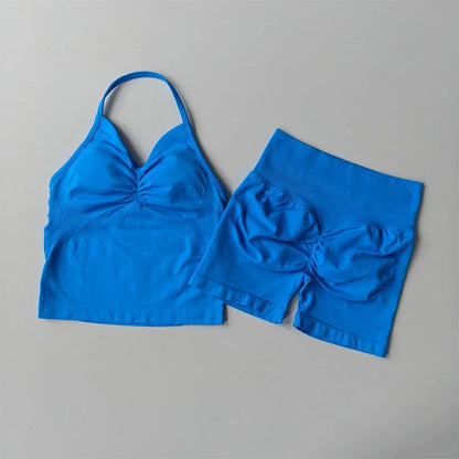 Women's Strappy Backless Crop Top & Scrunch Shorts Set – Gym Yoga Activewear