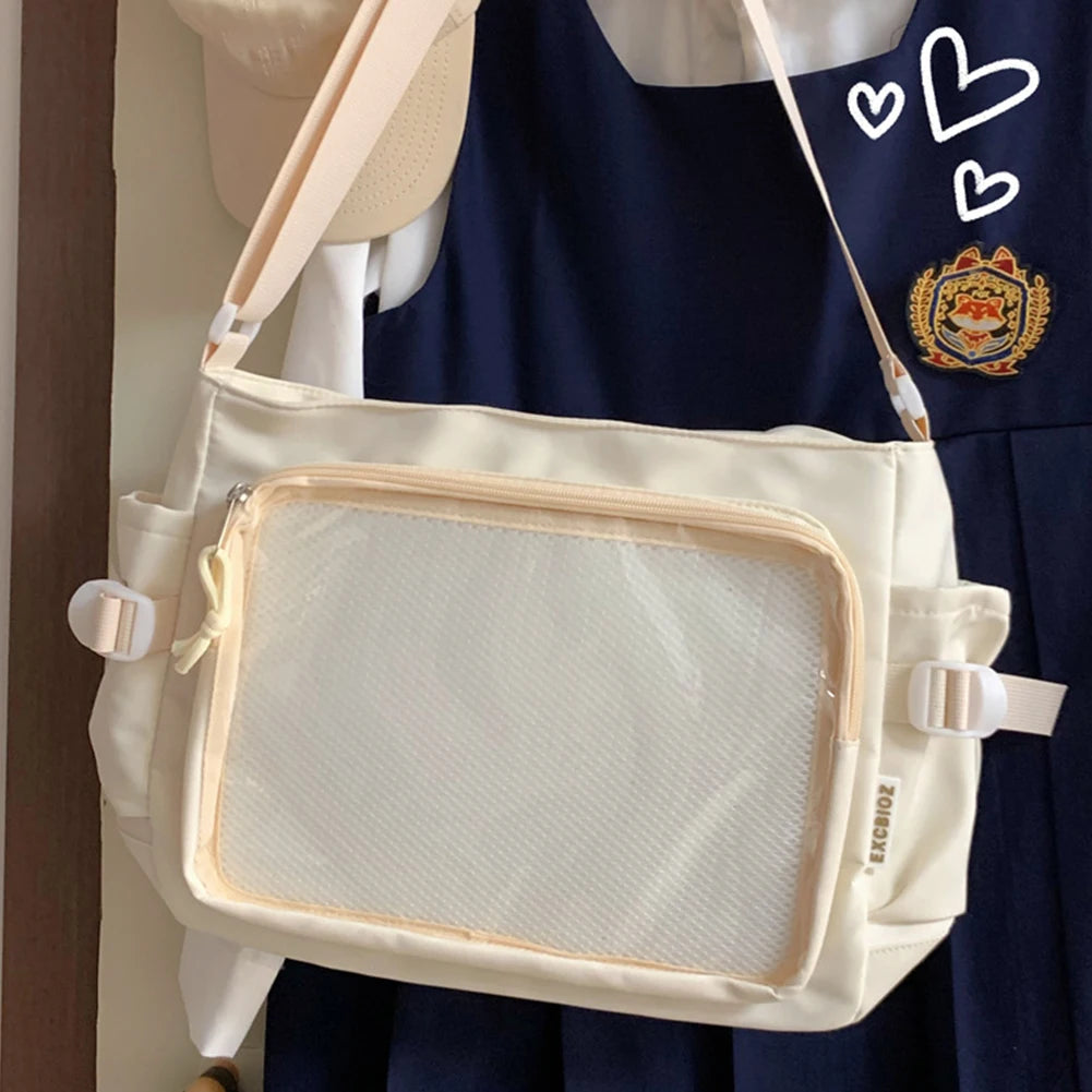 Japanese Ita Bag Women's Shoulder Purse with Clear Window & Multi-Pockets