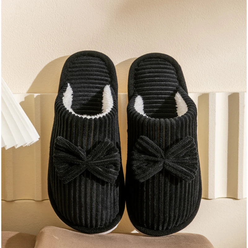Women S Bow Slippers Fall Winter Indoor Bedroom Floor Lightweight Comfortable Soft Warm Slippers