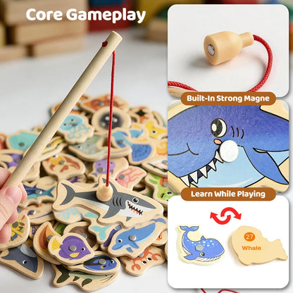 Wooden Magnetic Fishing Toy – Montessori Ocean Learning Game for Kids