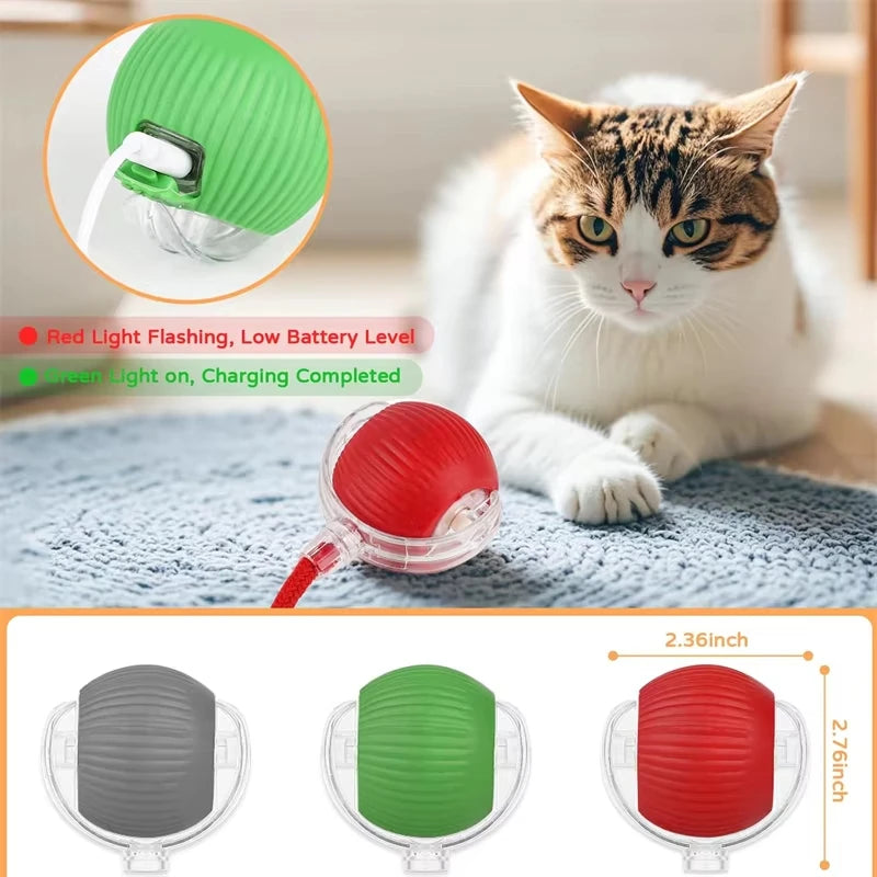 Interactive Cat Ball Toy – Automatic Rolling with Faux Tail, USB Rechargeable