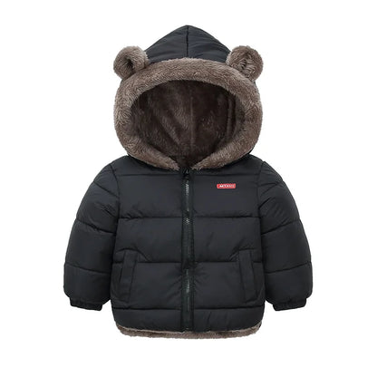 Kids Bear Ear Hooded Winter Jacket – Padded Fleece Coat